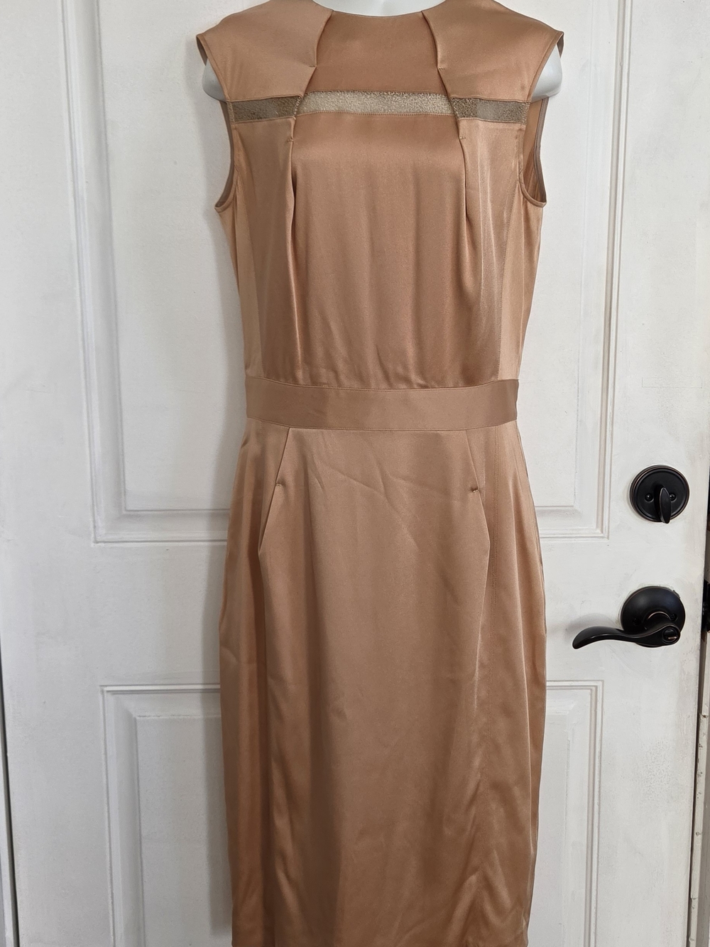 La Perla Vintage Camel Satin Midi Dress with Metallic Trim ( D61)